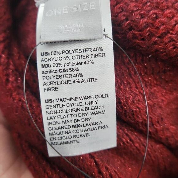 Chico's Women's One Size Red Wild Poppy Cowl Neck Fringe Poncho - Picture 6 of 6